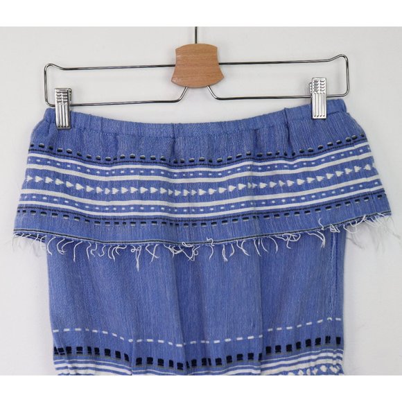 Lemlem Izara Romper Playsuit Strapless Woven Ruffle Bust Fringe Trim Blue Small - Picture 8 of 9